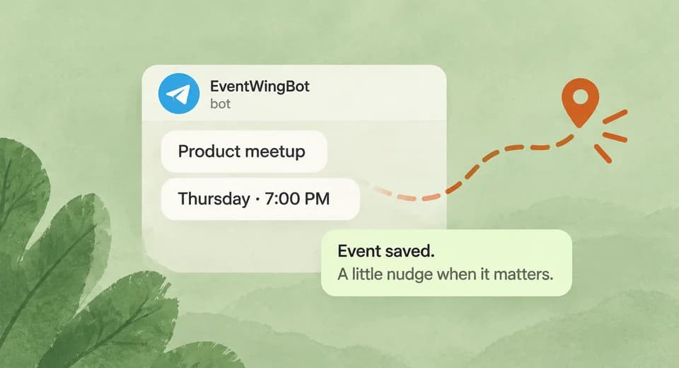 Illustration of an event reminder conversation and a route marker.